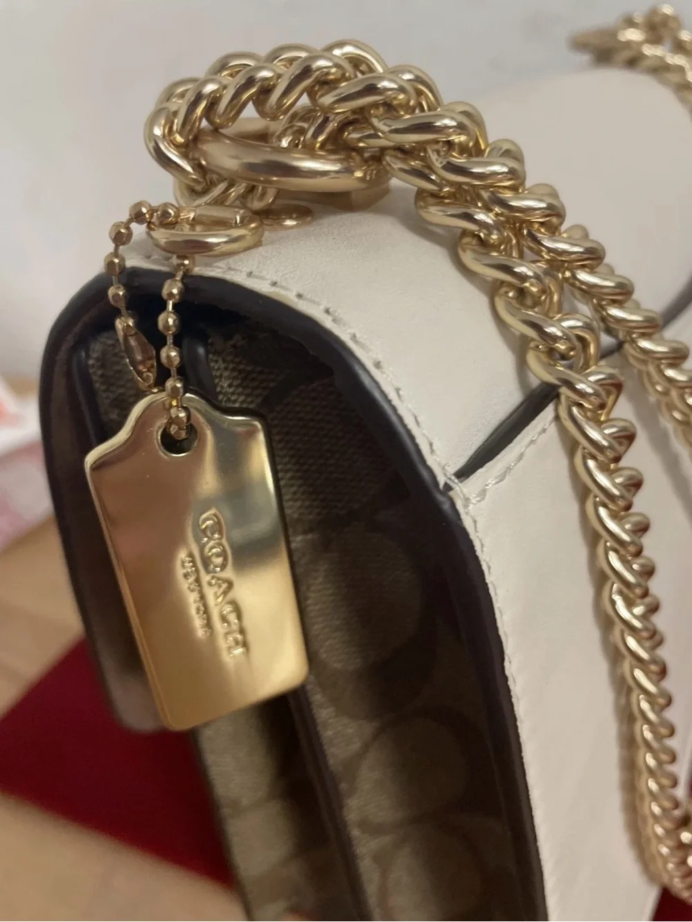 Coach Two-Tone Shoulder Bag in Cream and Signature Canvas
